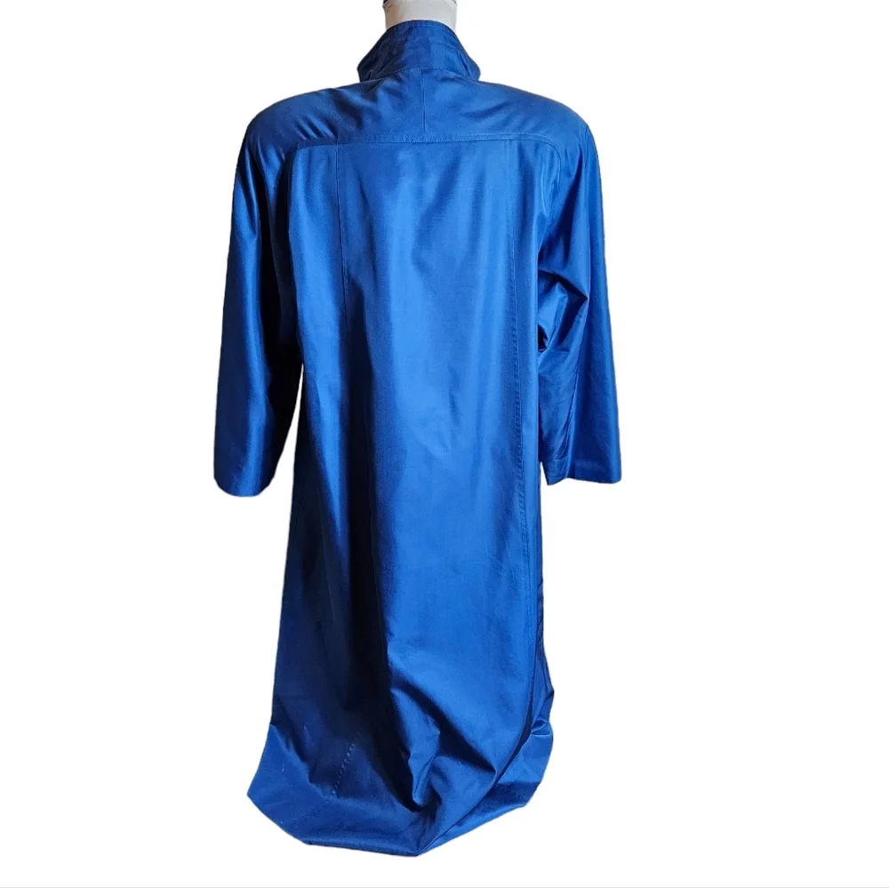 Vintage Sanyo Fashion House Blue 100% Silk Jacket Sz 8 Button Up Coat Japan Made